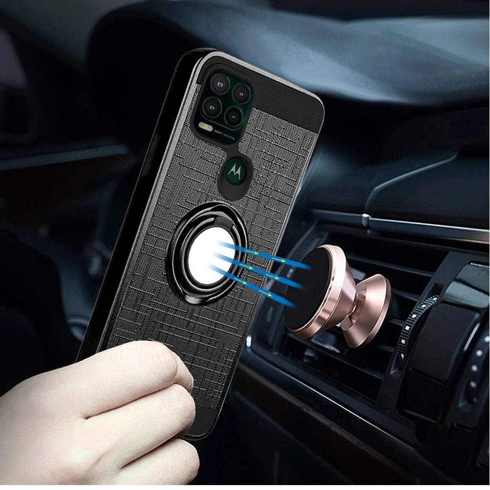 For Motorola Moto G Power 2022 Hybrid Ring Stand Brushed with 360 Rotating Ring Magnetic Bracket Armor Texture Rugged Phone Case Cover