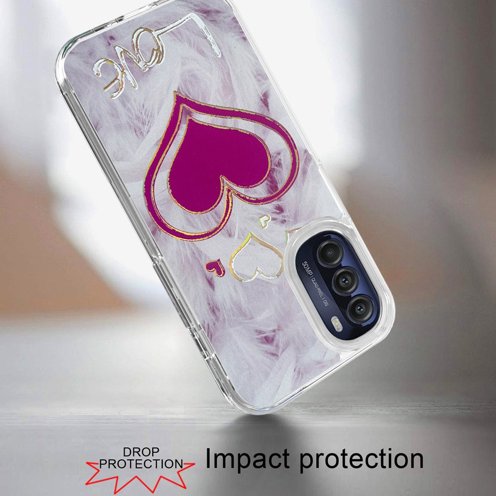 For Motorola Moto G 5G 2022 Stylish Gold Layer Printing Design Hybrid Rubber TPU Hard PC Shockproof Armor Rugged Slim Fit Love Phone Case Cover