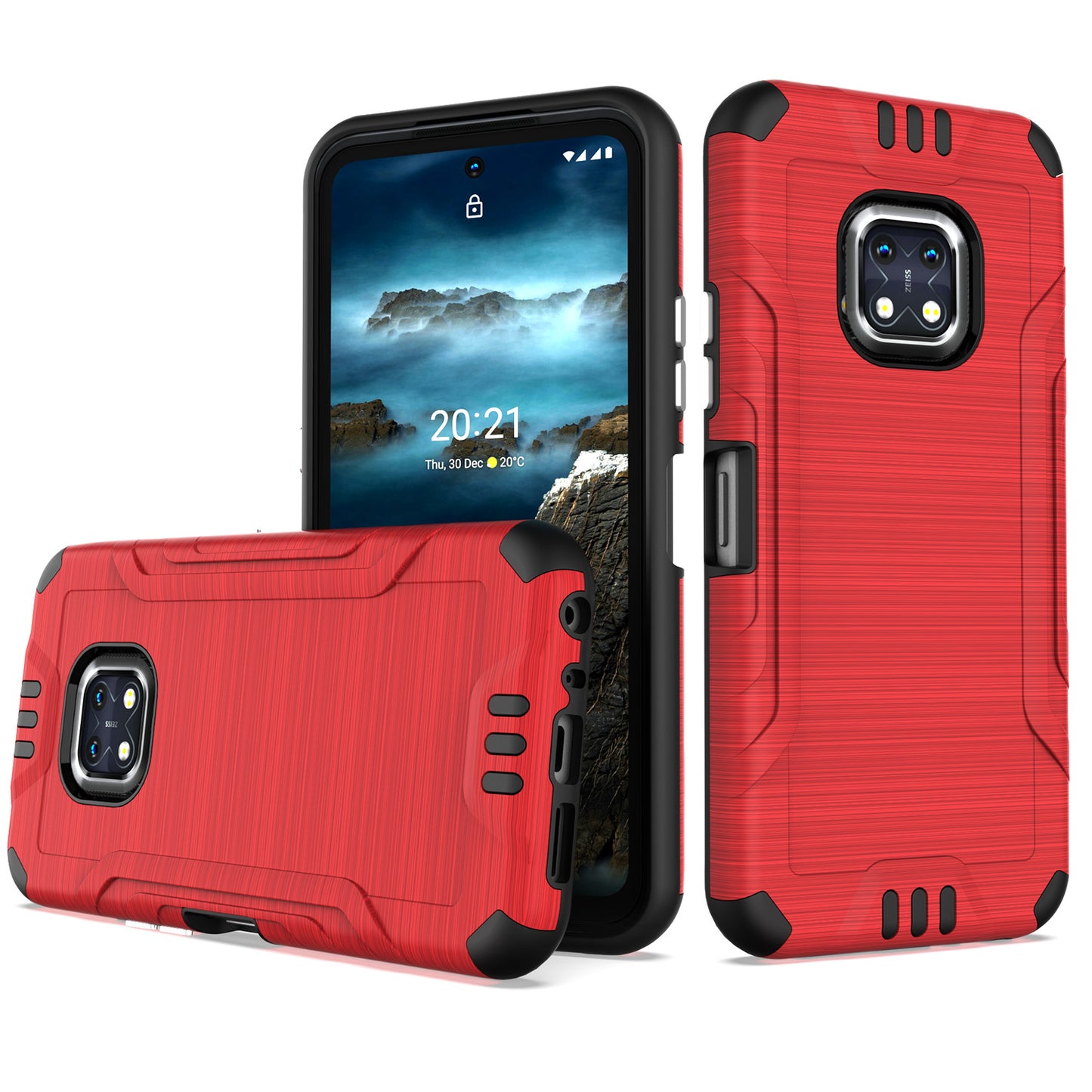 For Nokia XR20 Hybrid Dual Layer Slim Defender Armor Tuff Metallic Brush Texture Finishing Shockproof Hard PC + TPU Rubber Phone Case Cover
