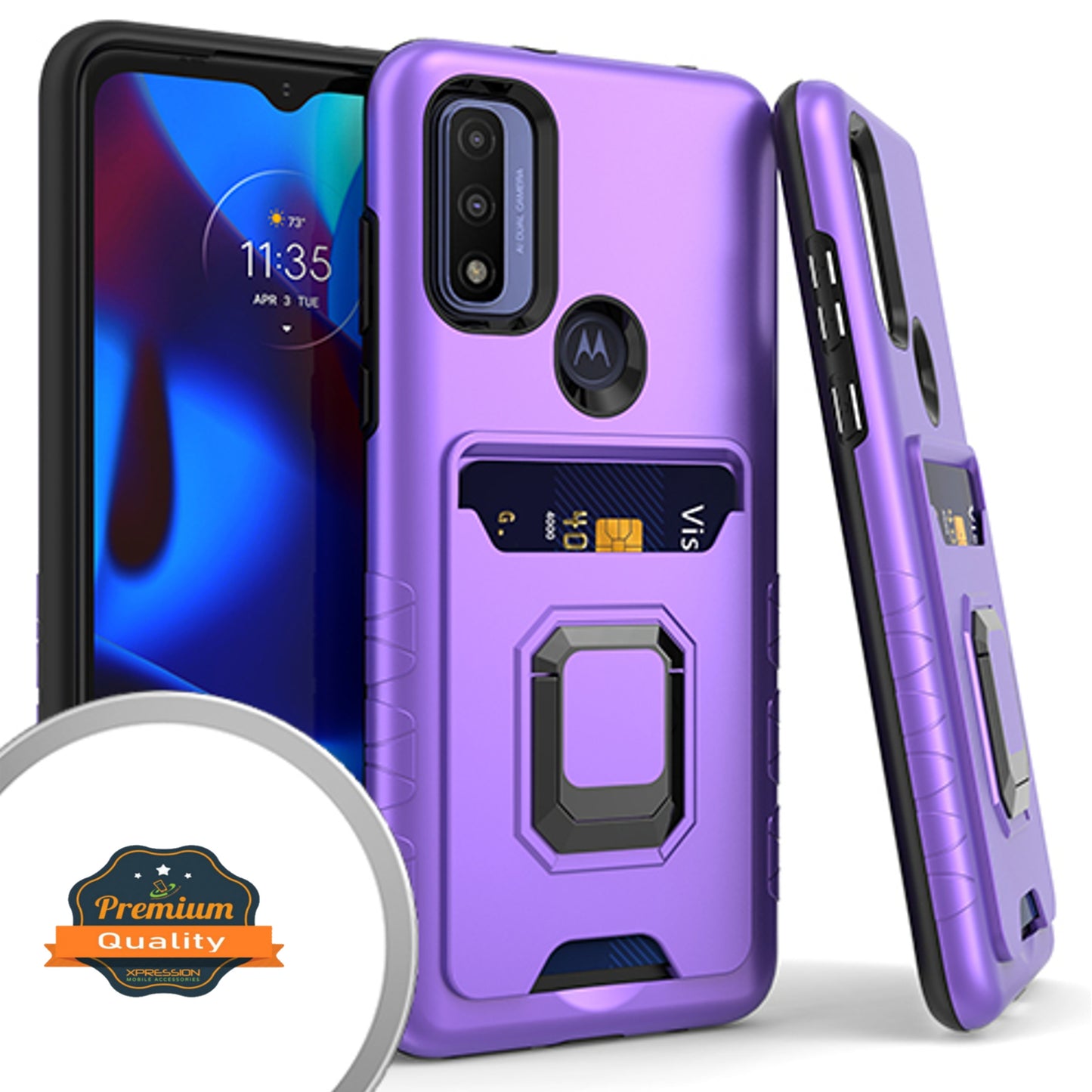 For Motorola Moto G Pure / Moto G Power 2022 Wallet Credit Card Slot Holder Ring Kickstand Heavy Duty Shockproof Hybrid Phone Case Cover