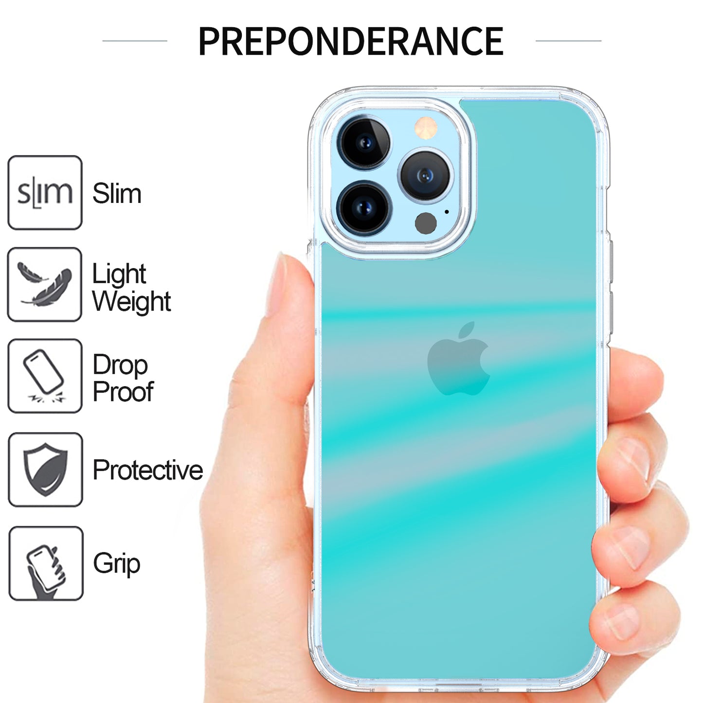 For Apple iPhone 13 Pro Max 6.7" Transparent Gradient Designed Slim Hybrid Hard PC Back and TPU Rubber Frame Bumper Phone Case Cover