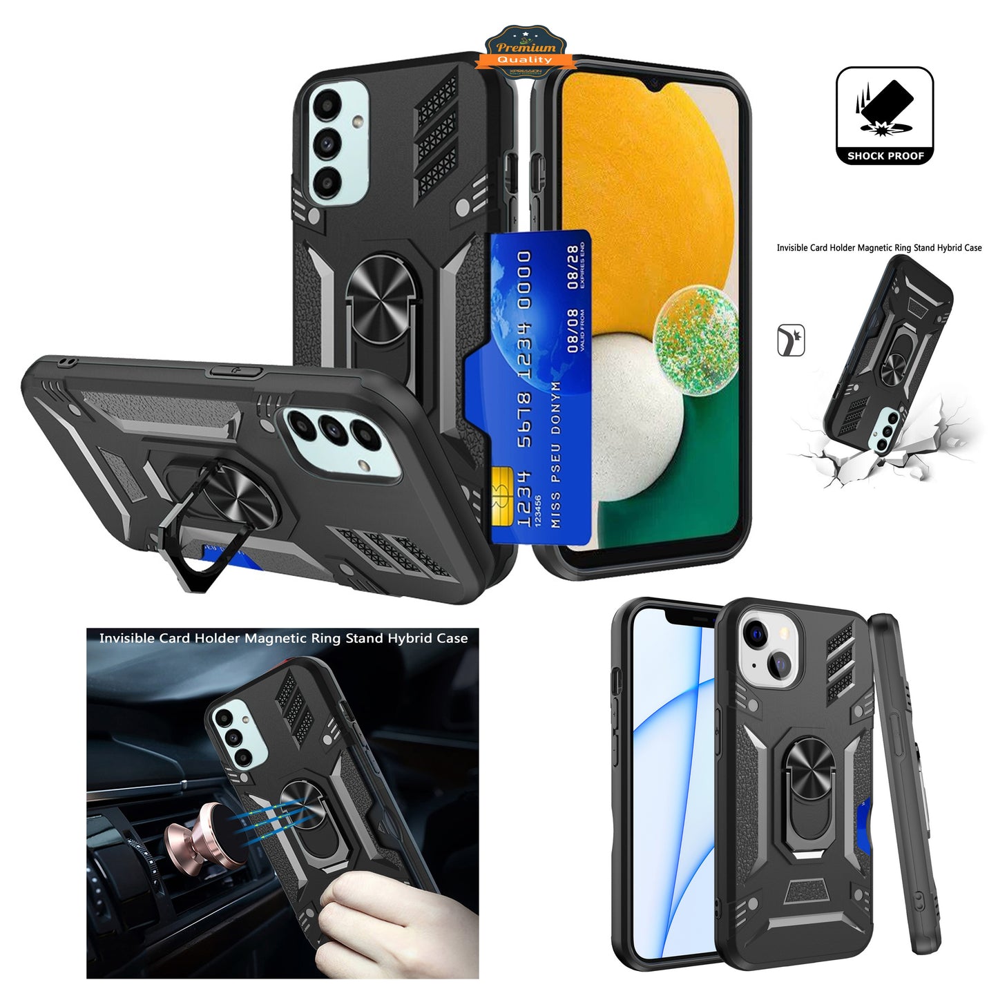 For Samsung Galaxy A33 5G Wallet Case Hybrid Ring Stand with Invisible Credit Card Holder Heavy Duty Shockproof Rugged Phone Case Cover
