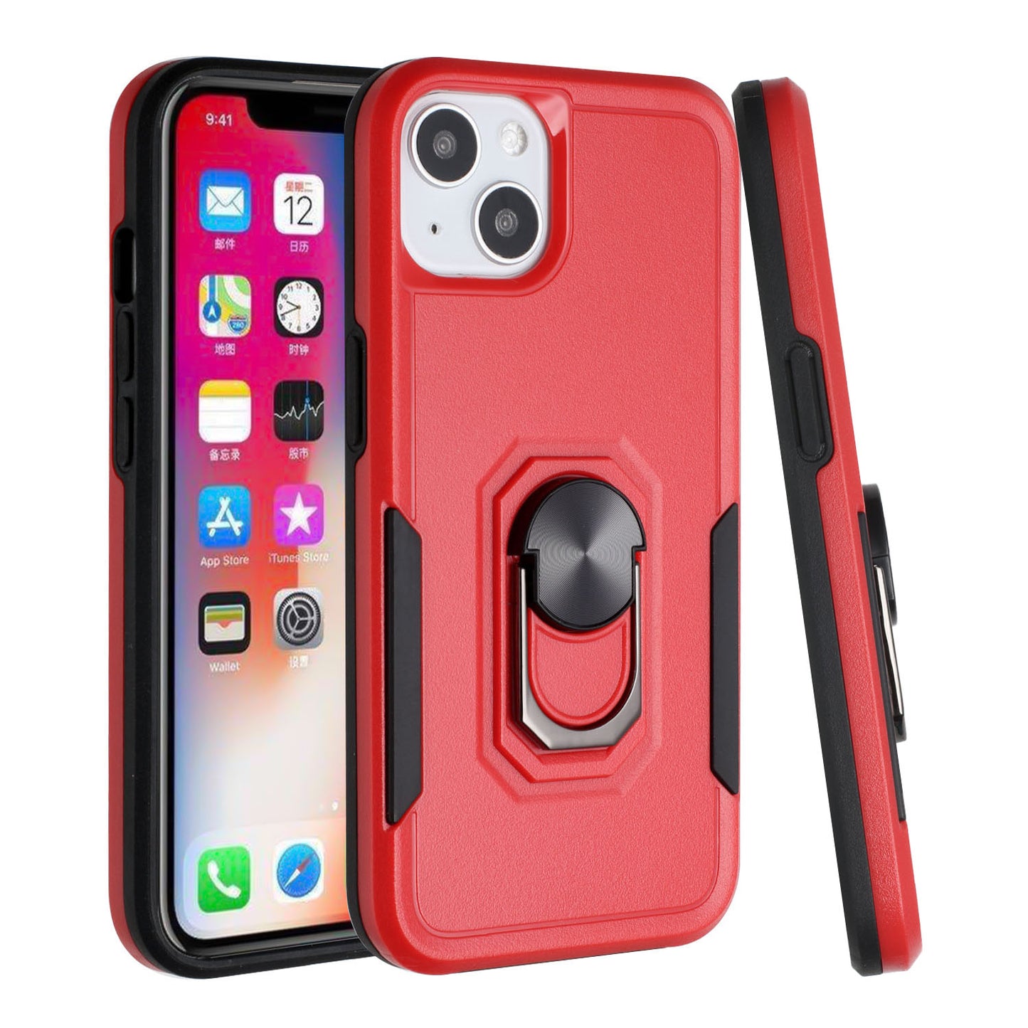 For Samsung Galaxy S21 Ultra Hybrid Tough Strong Dual Layer Hard PC TPU with Flat Magnetic Ring Stand Heavy-Duty Armor Red Phone Case Cover