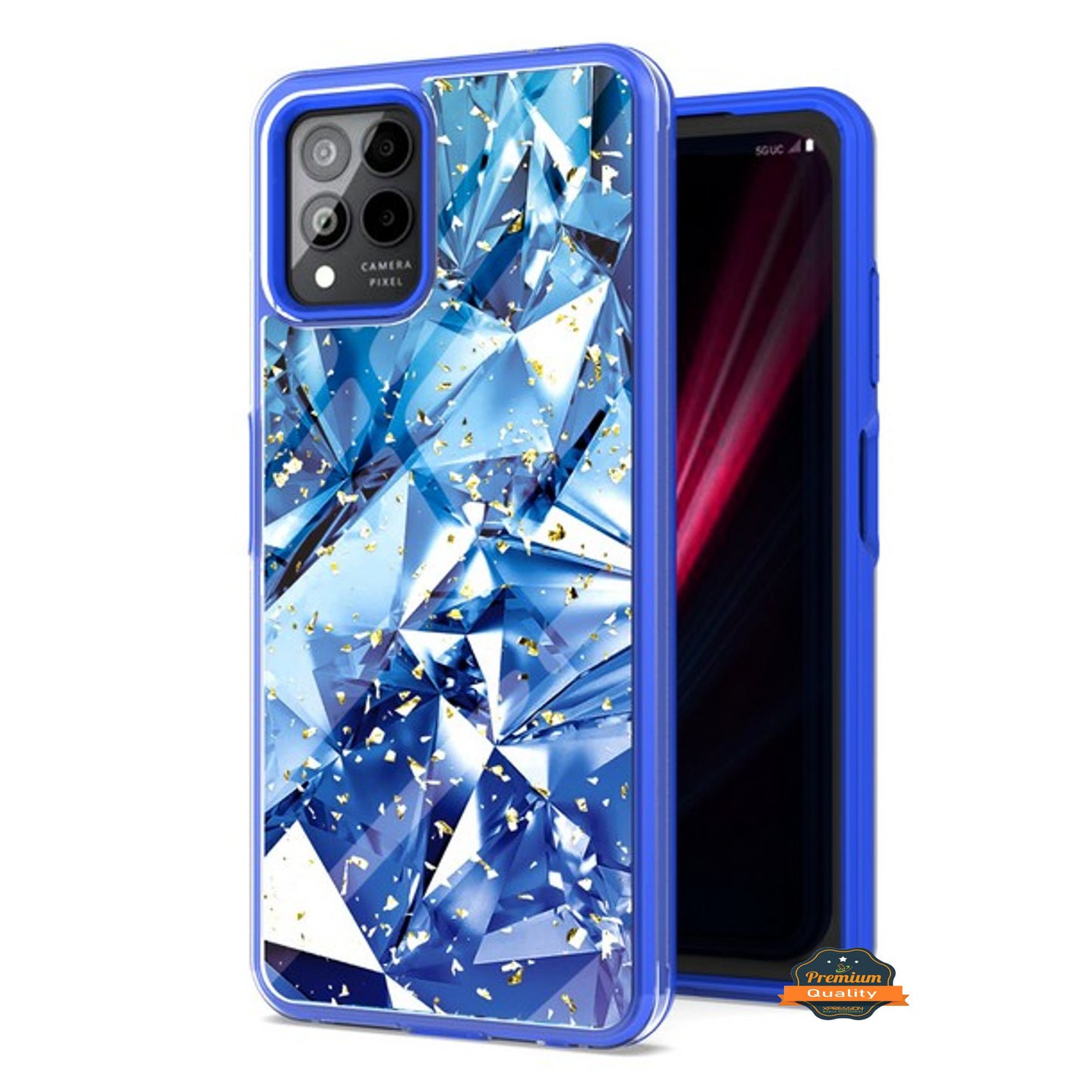 For T-Mobile Revvl 6 Pro 5G /Revvl 6 5G Pattern Design Bling Glitter Shockproof Hybrid Soft TPU Frame and Hard PC Back Phone Case Cover