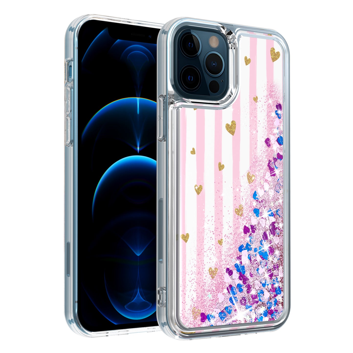For Apple iPhone 13 (6.1") Quicksand Design Liquid Glitter Bling Hybrid Floating Flowing Sparkle Colorful TPU Protective Phone Case Cover