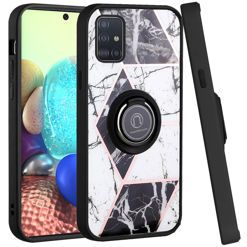 For Samsung Galaxy A71 5G Unique Marble Design with Magnetic Ring Kickstand Holder Hybrid TPU Hard Shockproof Armor Phone Case Cover