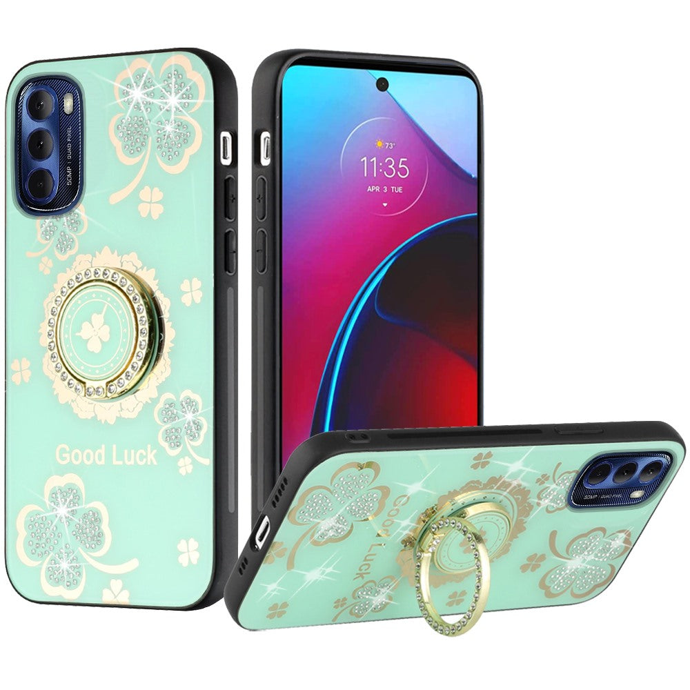For Motorola Moto G Stylus 2022 4G Diamond Bling Sparkly Glitter Ornaments Engraving Hybrid Ring Stand Fashion Phone Case Cover
