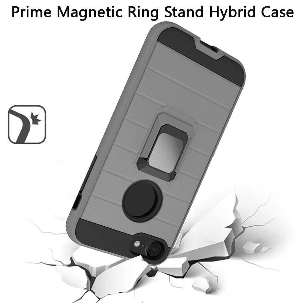 For Apple iPhone SE 2022 /SE 2020/8/7 Magnetic Ring Holder Rubber Hybrid Kickstand Texture Rugged Armor Heavy Duty Phone Case Cover