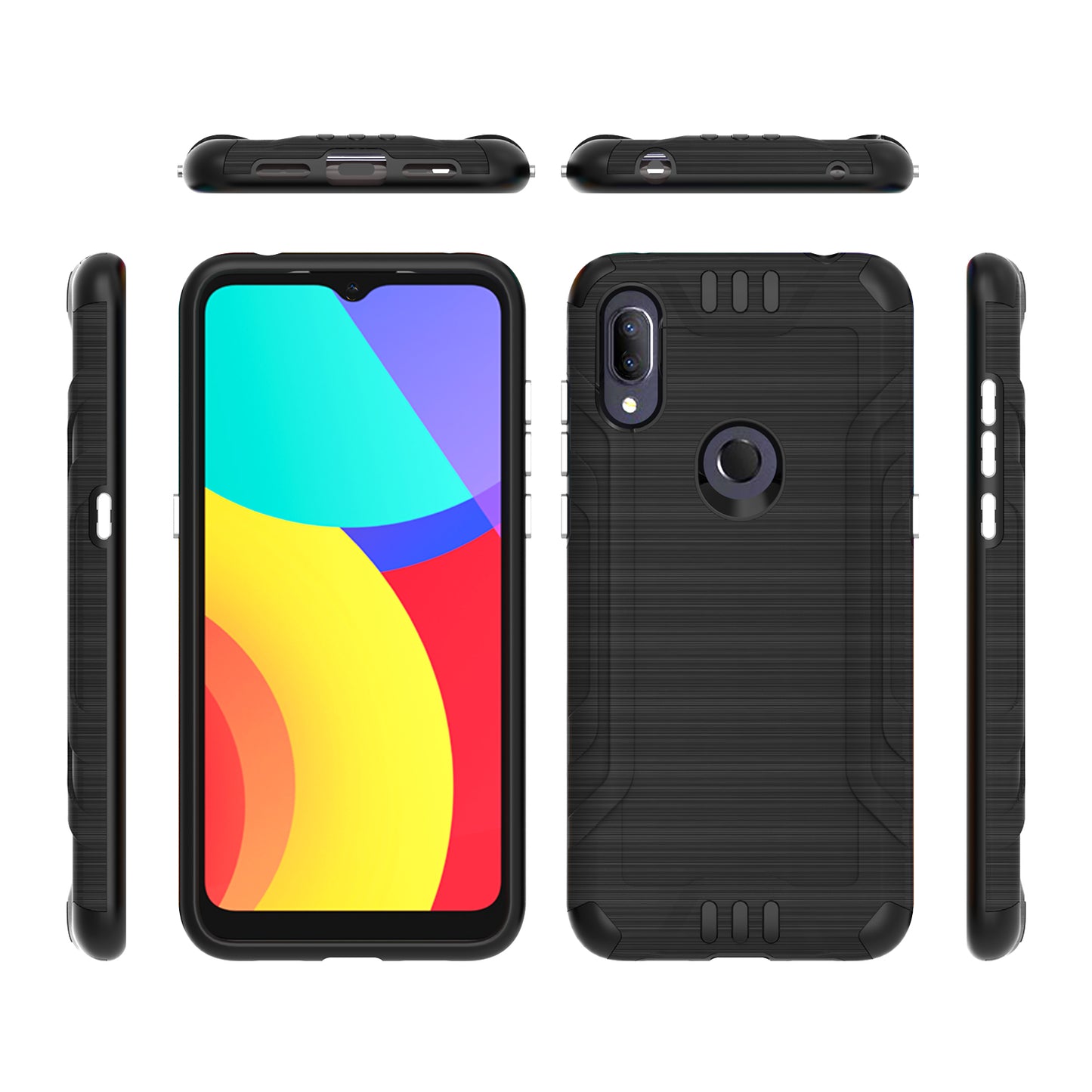 For Alcatel Insight Hybrid Dual Layer Slim Defender Armor Tuff Metallic Brush Texture Finishing Shockproof Hard PC + TPU Rubber Phone Case Cover