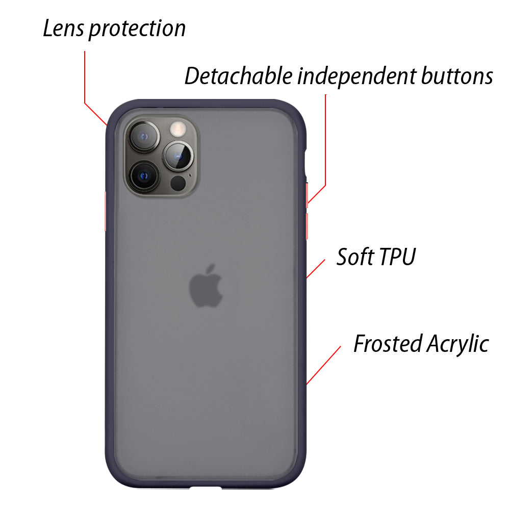 For Apple iPhone 13 /Pro Max Hybrid Translucent Clear Matte Hard PC Back & Frosted Silicone TPU Bumper Slim Shockproof Hard Phone Case Cover