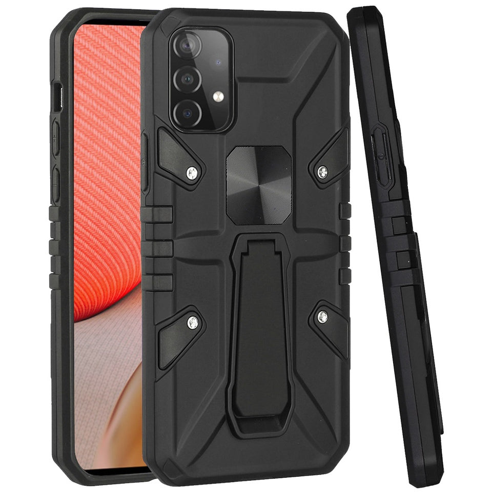 For Samsung Galaxy A02S Armor Kickstand Case Hybrid Heavy Duty Silicone Bumper with Magnetic Function Shockproof Hard Phone Case Cover