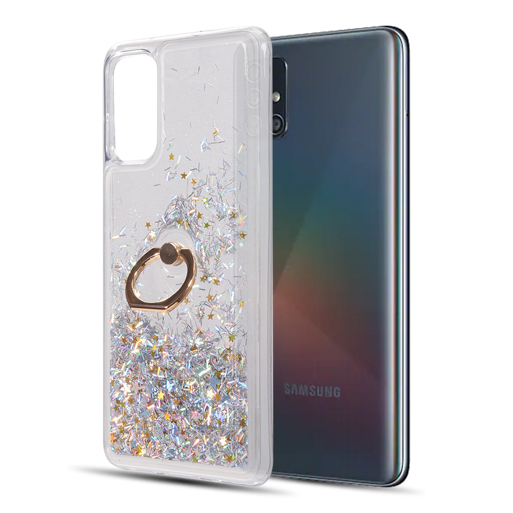 For Samsung Galaxy A22 5G Hybrid Glitter Luxury Bling Sparkling Liquid Quicksand Glittering Sparkle TPU Rubber PC with Ring Stand Holder Kickstand Phone Case Cover