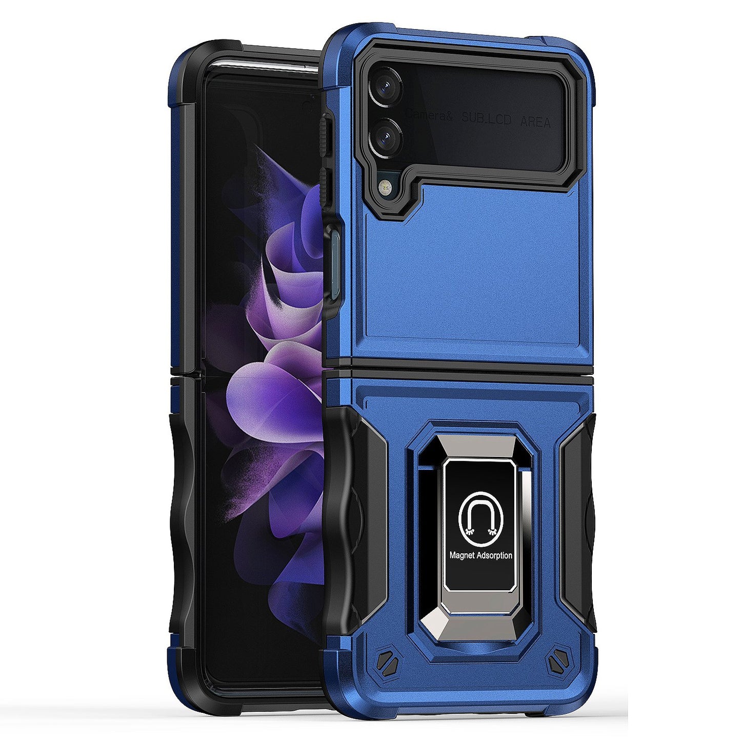 For Samsung Galaxy Z Flip 3 5G Hybrid with Magnetic Ring Holder Stand Kickstand Heavy Duty Rugged Drop Silicone Shockproof Phone Case Cover