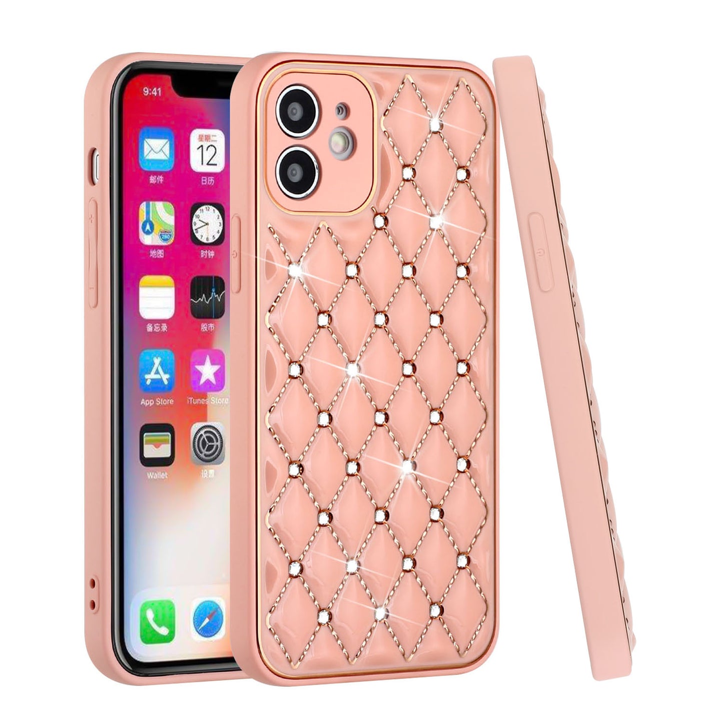 For Apple iPhone 11/12/13 Pro Max Diamonds Rhinestone Thick TPU Shiny Bling Glitter Protective Hybrid Rubber Frame Phone Case Cover