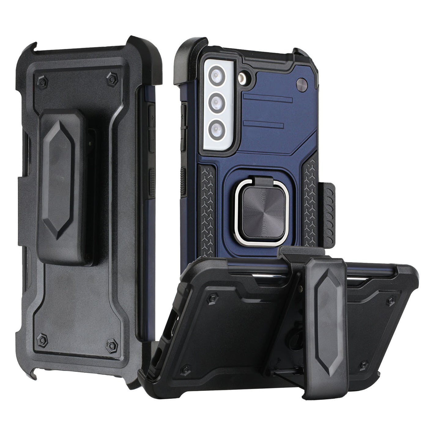For Samsung Galaxy S21 FE /Fan Edition Holster Combo Clip 3 in 1 Armor Hybrid with Ring Kickstand Shockproof Rugged Dual Layer Phone Case Cover