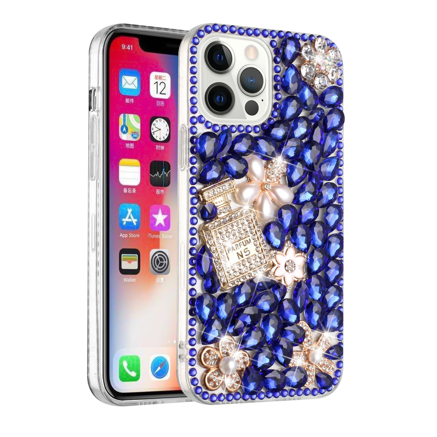 For Apple iPhone 11 (6.1") Bling Clear Crystal 3D Full Diamonds Luxury Sparkle Rhinestone Hybrid Protective Phone Case Cover