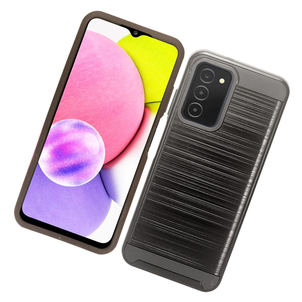 For Samsung Galaxy A03S Brushed Texture Slim Hybrid Shockproof Dual Layer Hard PC TPU Silicone Armor Rugged Protective Phone Case Cover