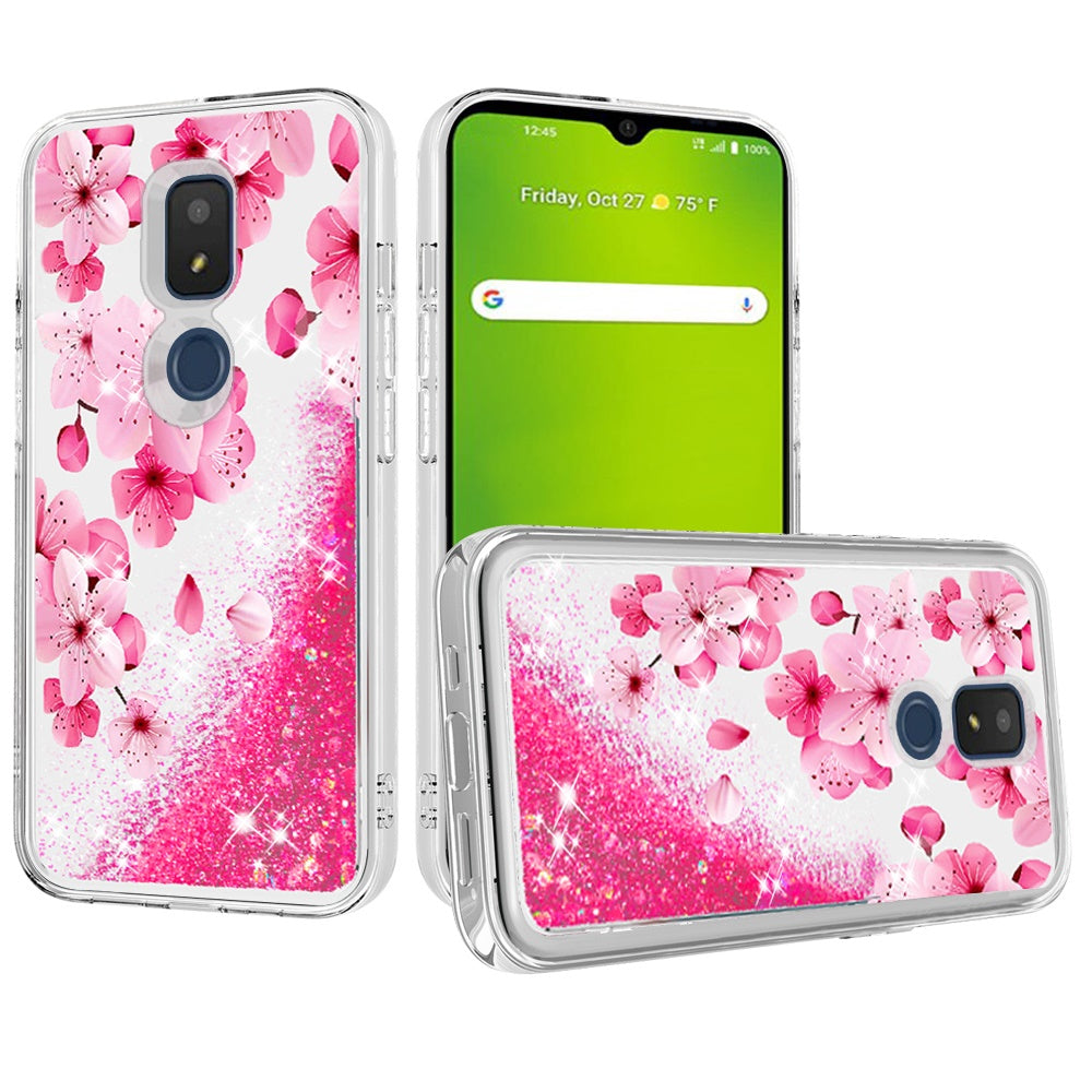 For Apple iPhone 11 (6.1") Floral Design Quicksand Water Flowing Liquid Floating Sparkle Glitter Bling Hybrid Phone Case Cover