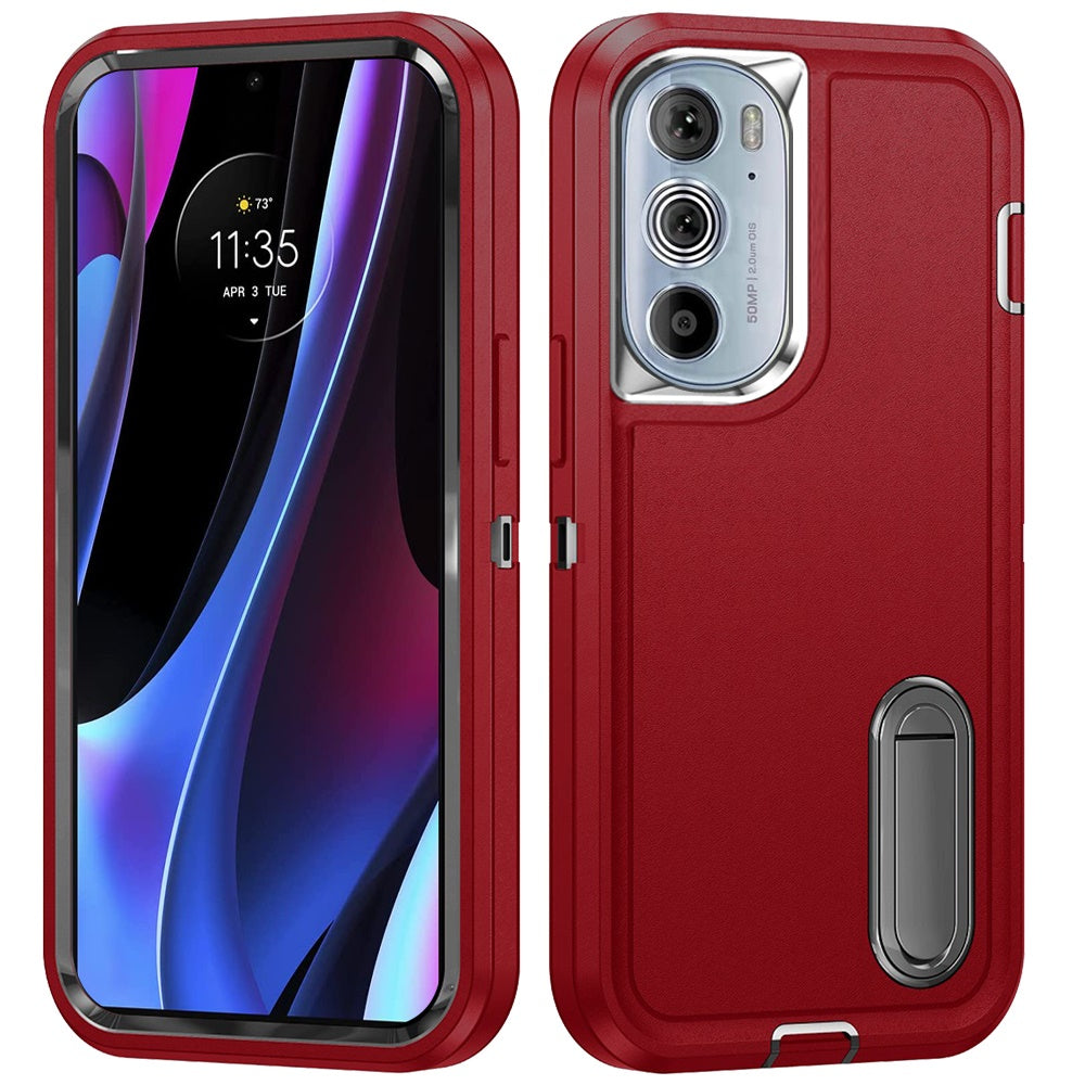 For Motorola Edge+ 2022 /Edge Plus Hybrid 3 Layers 3in1 Hard PC Shockproof with Kickstand Heavy Duty Rubber Anti-Drop Phone Case Cover