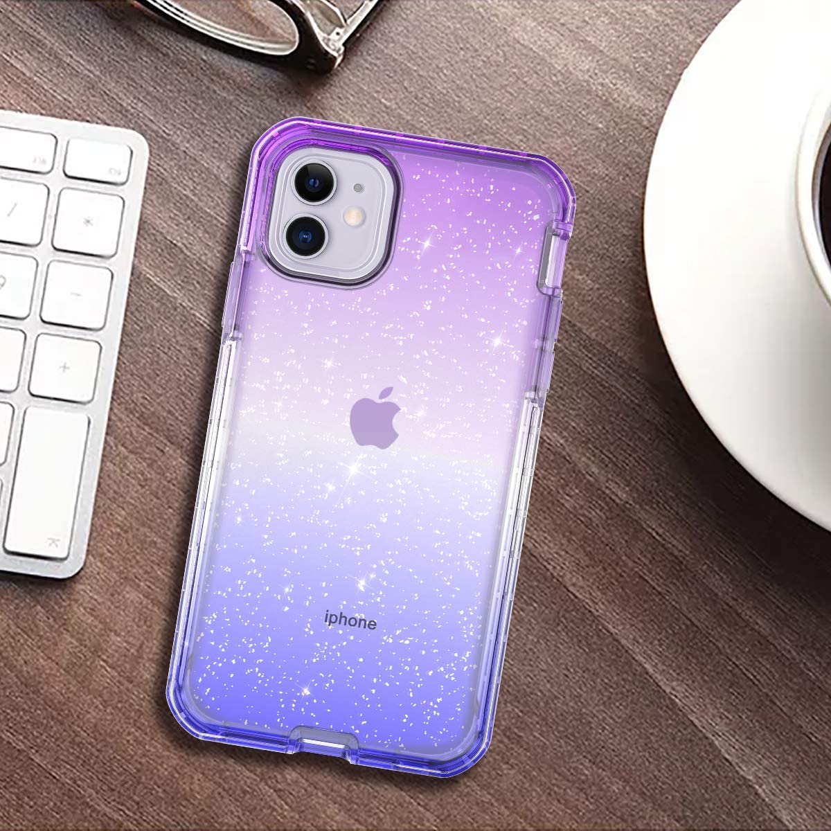 For Apple iPhone 13 Pro (6.1") Clear Gradient Glitter Bling Sparkly Hybrid Hard PC Soft TPU Bumper and Front Frame Drop Protective Phone Case Cover