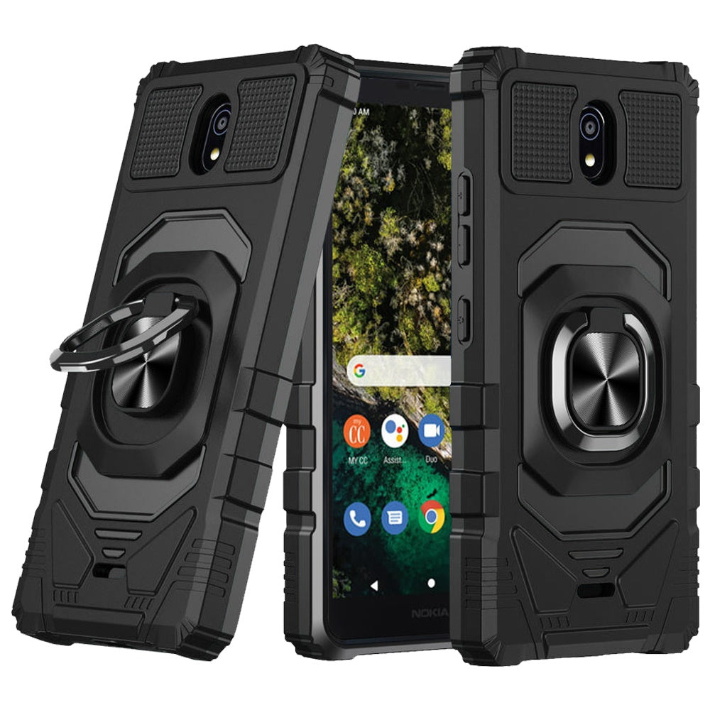 For Nokia C100 Hybrid 2in1 Dual Layer with Rotate Magnetic Ring Stand Holder Kickstand, Rugged Shockproof Protective Phone Case Cover