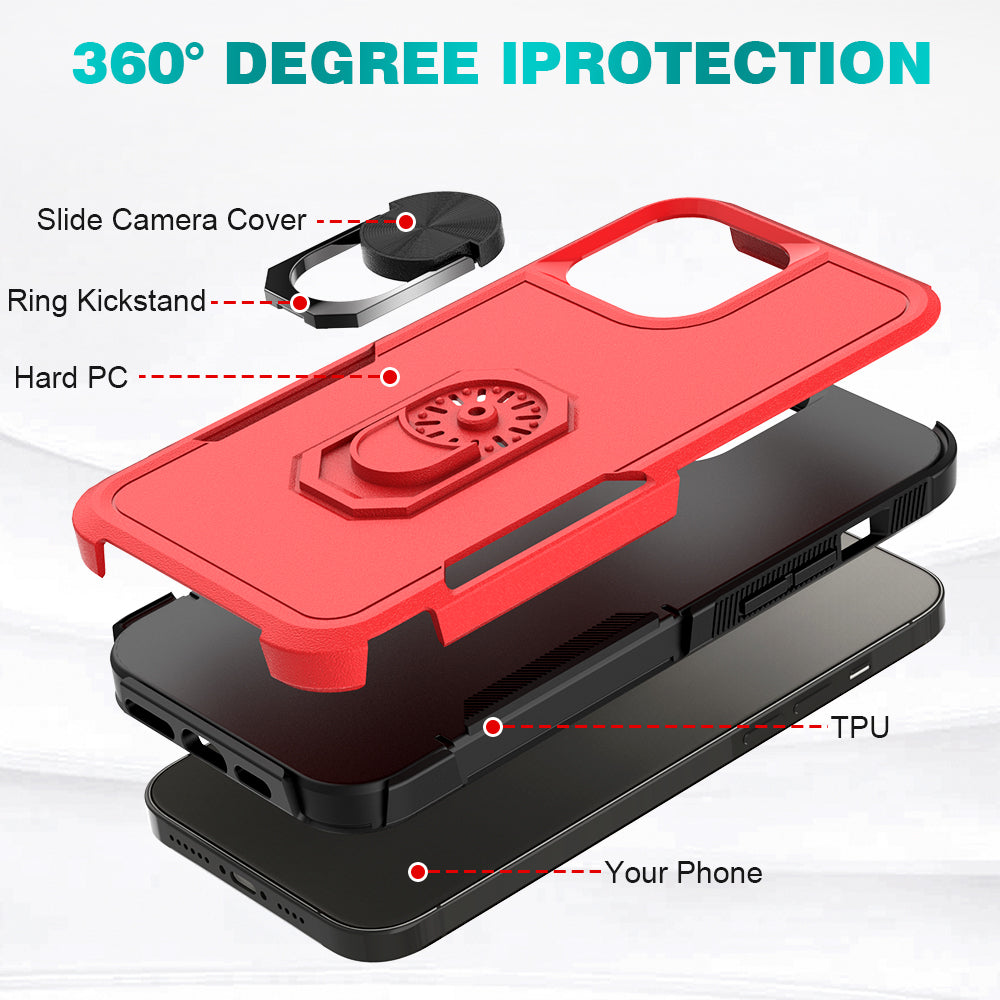 For Samsung Galaxy A53 5G Hybrid Rugged Hard Drop-Proof 3 Layer Protection Military Grade Armor with Metal Ring Stand Phone Case Cover