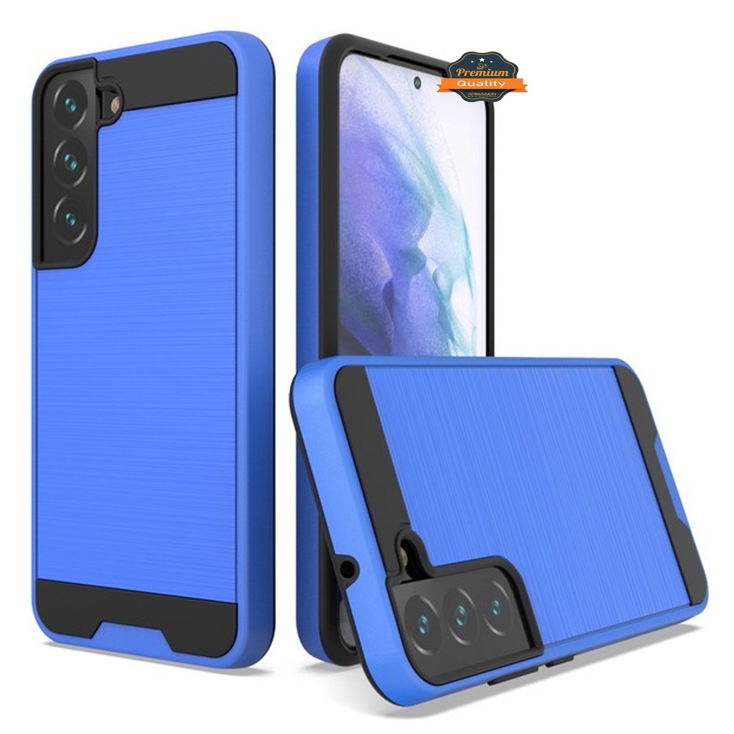 For Samsung Galaxy S23 /Plus /Ultra Slim Fit Rugged TPU + Hard PC Brushed Metal Texture Hybrid Dual Layer Armor Shockproof Phone Case Cover