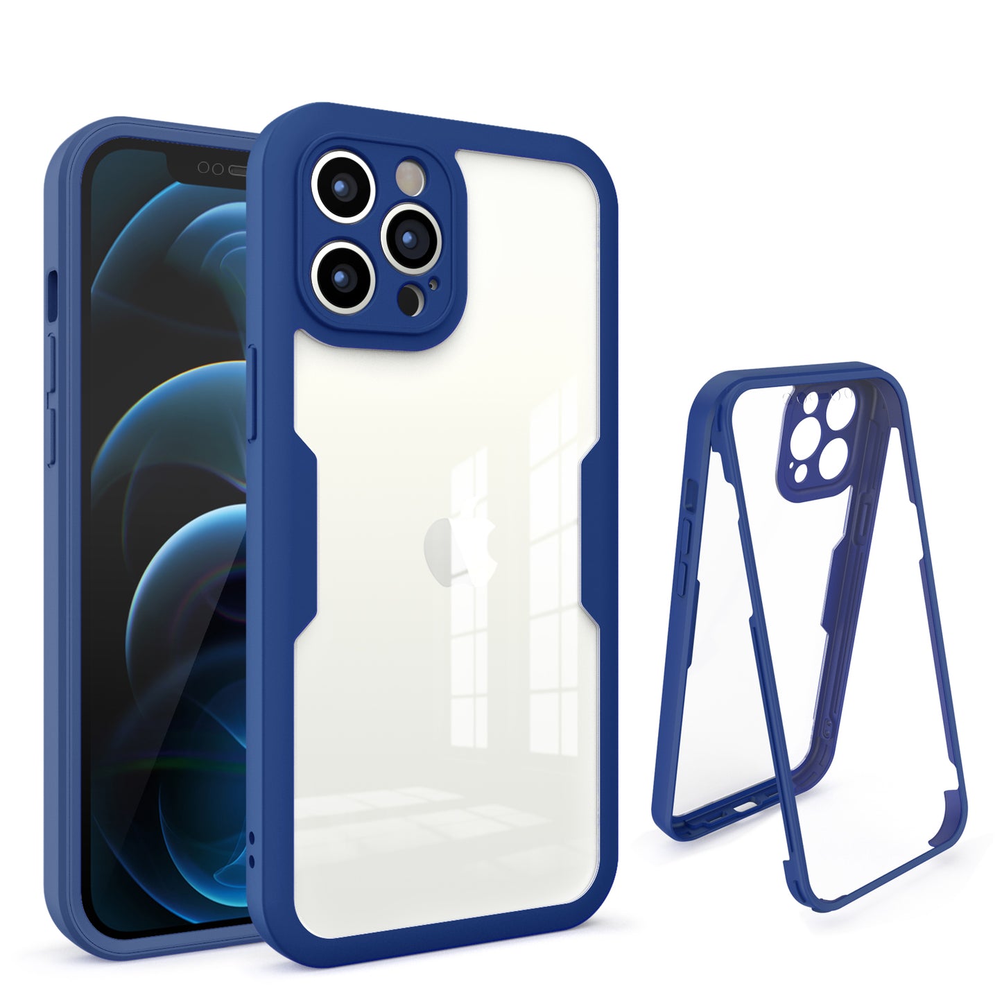 For Apple iPhone XR Transparent Case with PET Screen Protector Slim Full Body Shockproof Hard PC & TPU Hybrid Protective Phone Case Cover