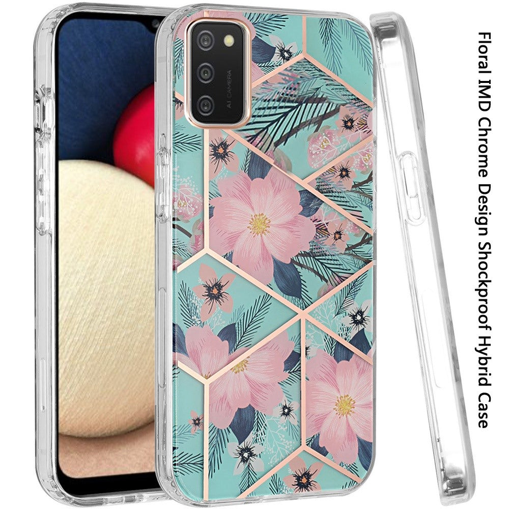 For Samsung Galaxy A02S Fashion Floral IMD Design Flower Pattern Hybrid Protective Hard PC Rubber TPU Slim Back Shockproof Phone Case Cover