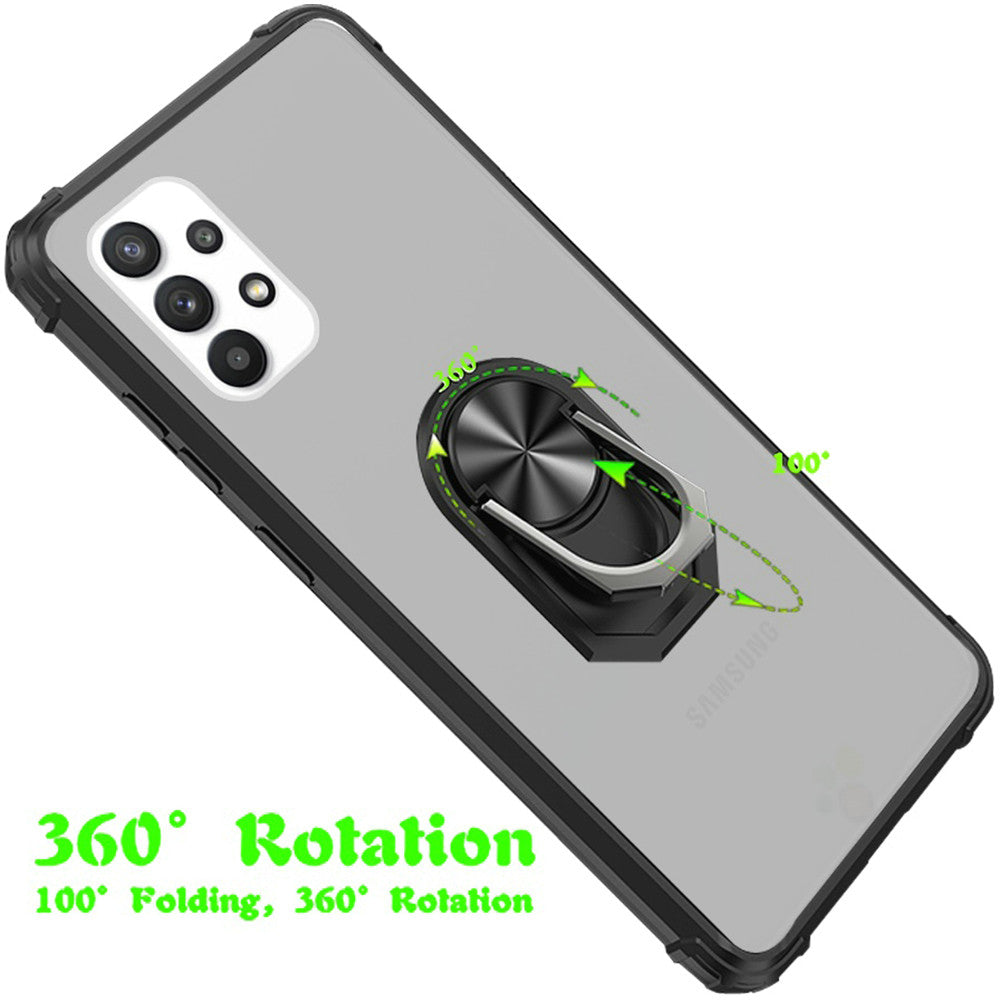 For Samsung Galaxy A02S Clear Silicone Shockproof Tuff Hybrid Protection Cover Transparent TPU with Magnetic Ring Kickstand Black Phone Case Cover