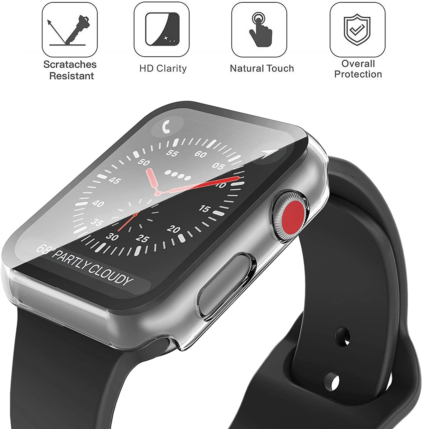 For Apple Watch 44mm Ultra Clear Transparent PC with Built in Screen Protector Snap-on Full Coverage Shell Rubber TPU + Hard PC Frame for iWatch Series SE/6/5/4 Clear Phone Case Cover