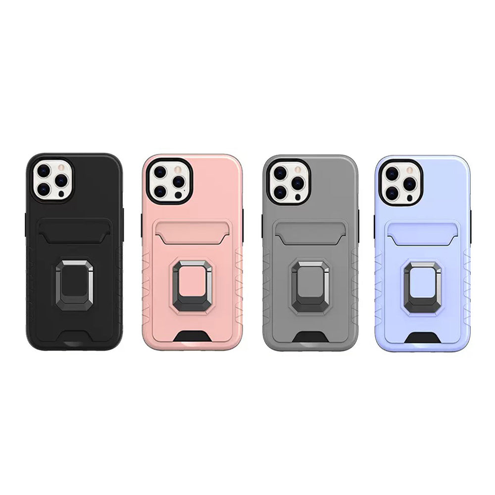 For Apple iPhone 13 /Pro Max Credit Card Holder Slot with Stand Kickstand Ring Hybrid Heavy Duty Defender Armor TPU Military Grade Phone Case Cover