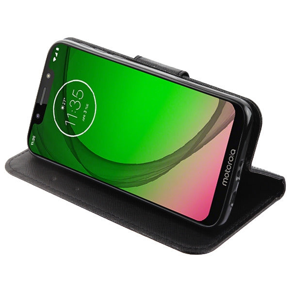 For Alcatel T-Mobile Revvlry PU Leather Wallet with Credit Card Holder Storage Folio Flip Pouch Stand Black Phone Case Cover