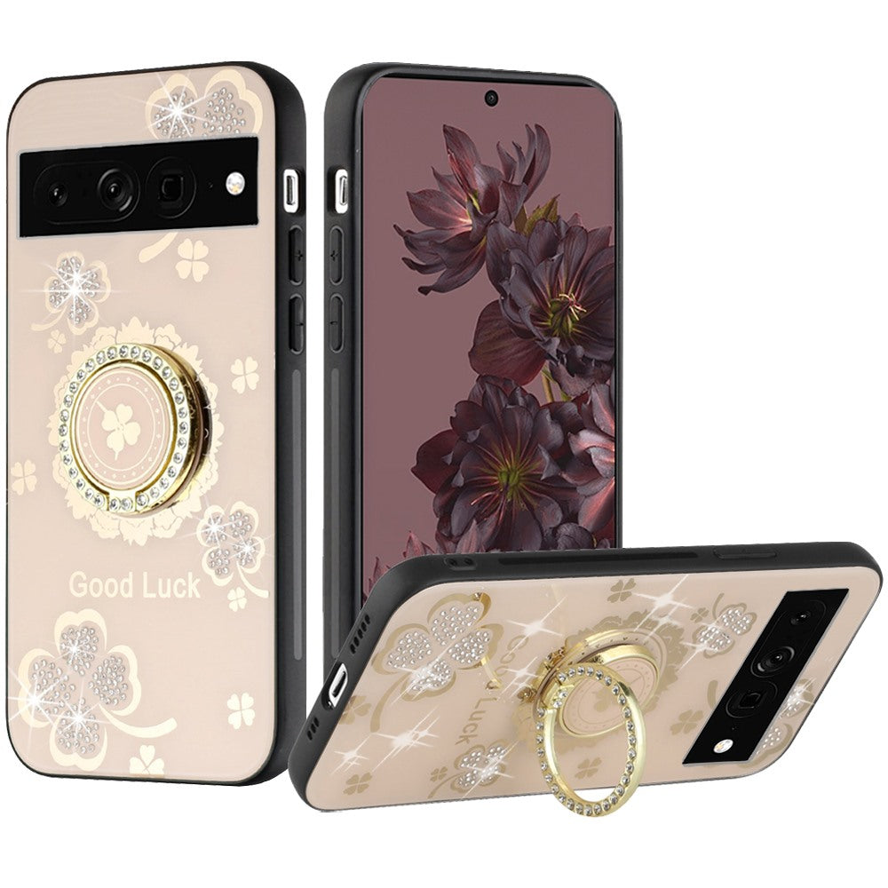For Google Pixel 7/ 7 Pro Diamonds Bling Sparkly Glitter 3D Ornaments Engraving Hybrid with Ring Stand Holder Fashion Phone Case Cover