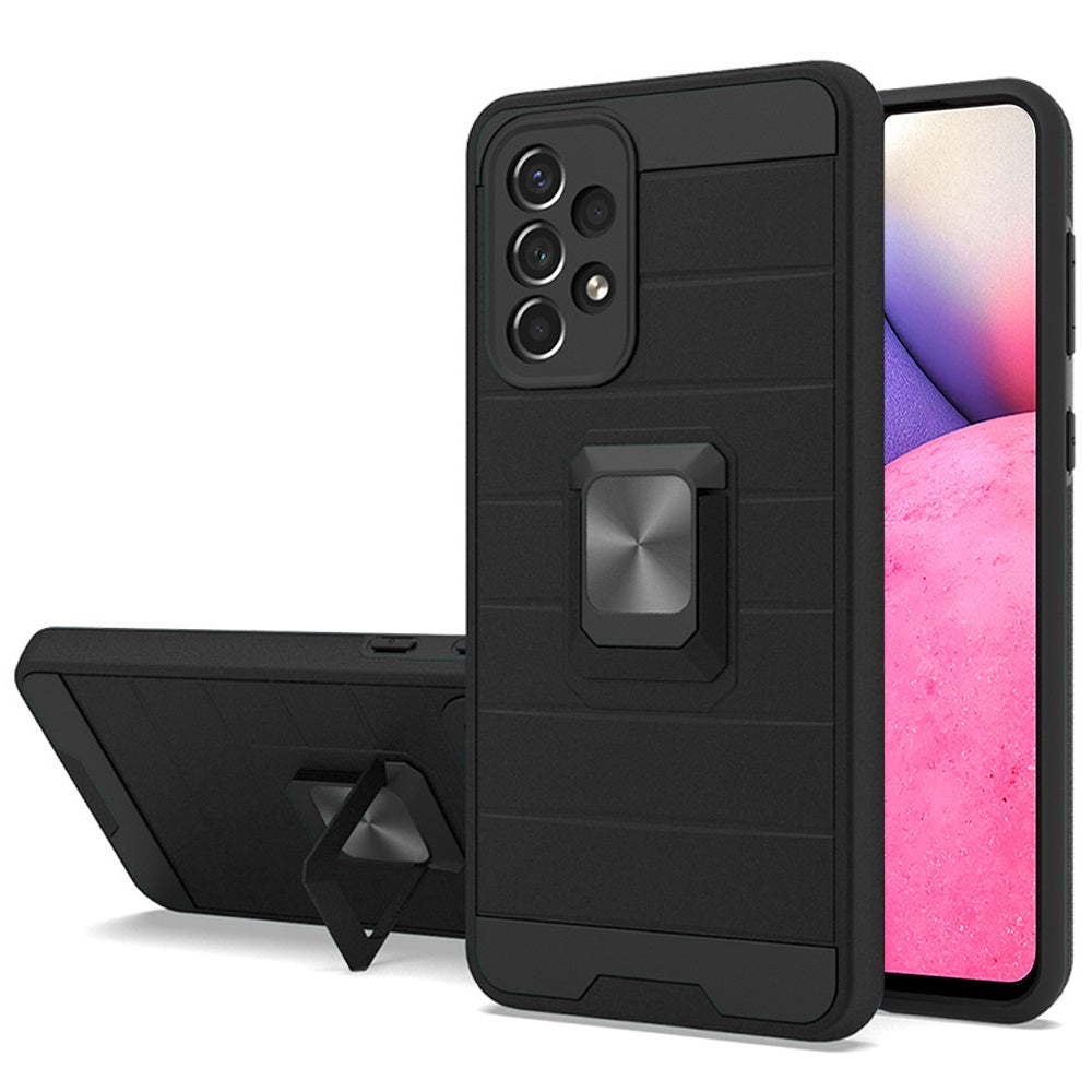 For Samsung Galaxy A33 5G Magnetic Ring Holder Rubber Hybrid Stand Kickstand Texture Rugged Armor Heavy Duty Military Grade Phone Case Cover