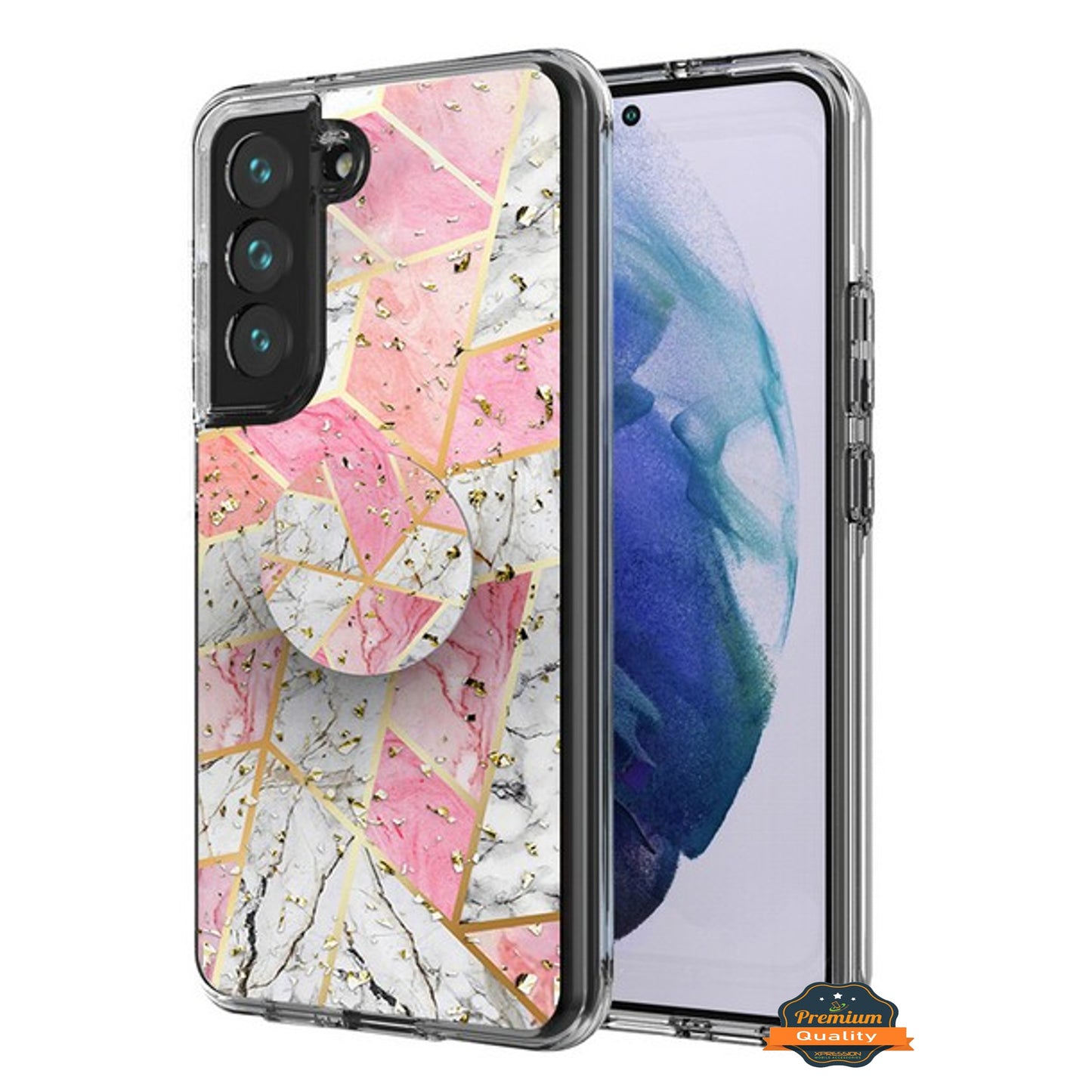 For Samsung Galaxy S22 Plus Elegant Pattern Design Bling Glitter Hybrid Cases with Ring Stand Pop Up Finger Holder Kickstand Phone Case Cover