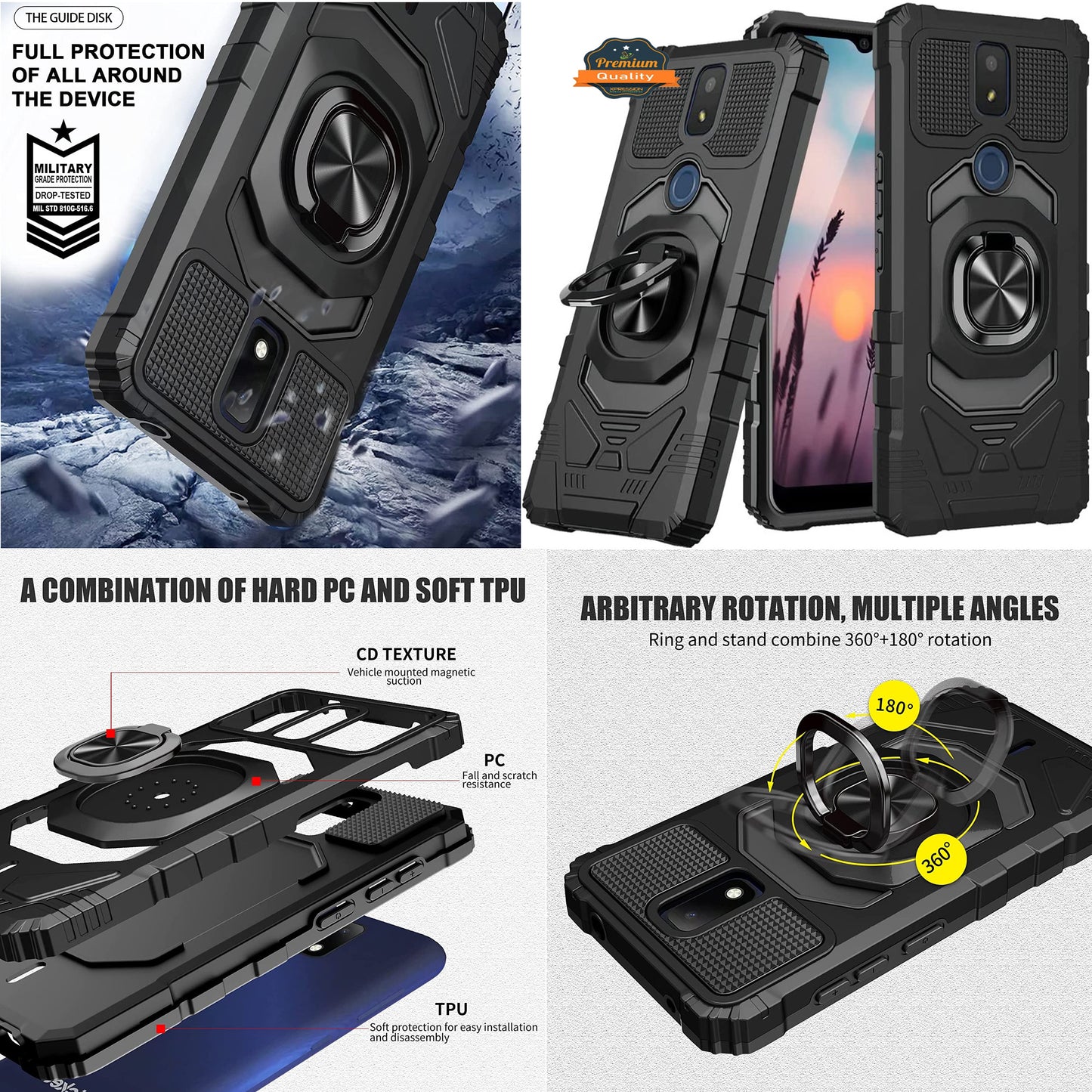 For Samsung Galaxy A03S Full-Body 2in1 Magnetic Car Mount Metal Ring Holder Kickstand Heavy Duty Hybrid Armor Phone Case Cover