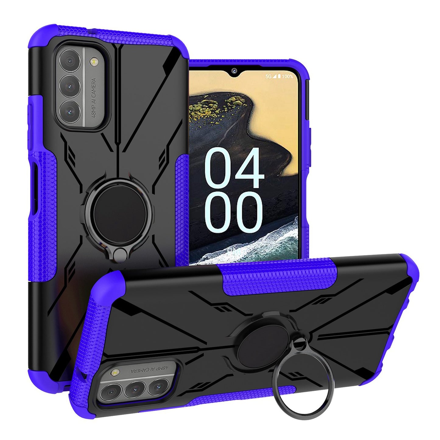For Nokia G100 4G Hybrid 2in1 Rugged Hard TPU Shock-Absorbing with Magnetic Rotatable Ring Kickstand Phone Case Cover