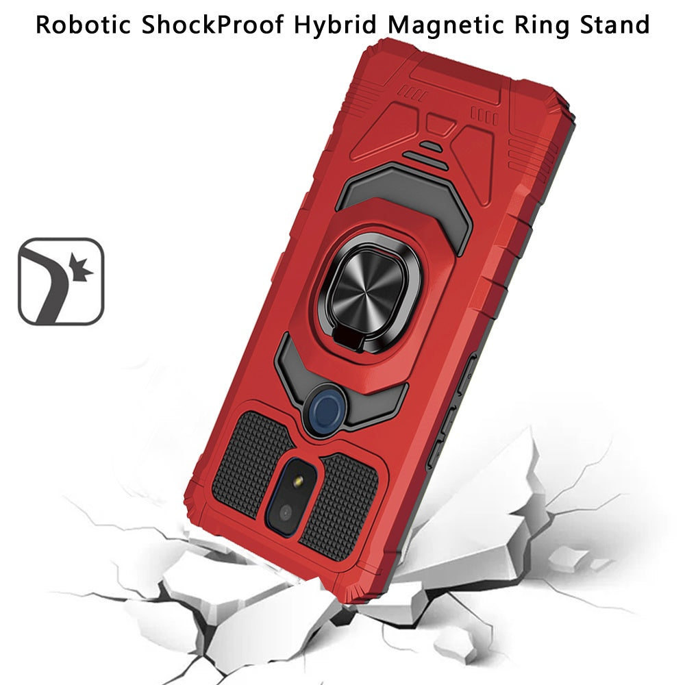 For Cricket Icon 3 Hybrid Dual Layer with Rotate Magnetic Ring Stand Holder Kickstand, Rugged Shockproof Anti-Scratch Protective Phone Case Cover