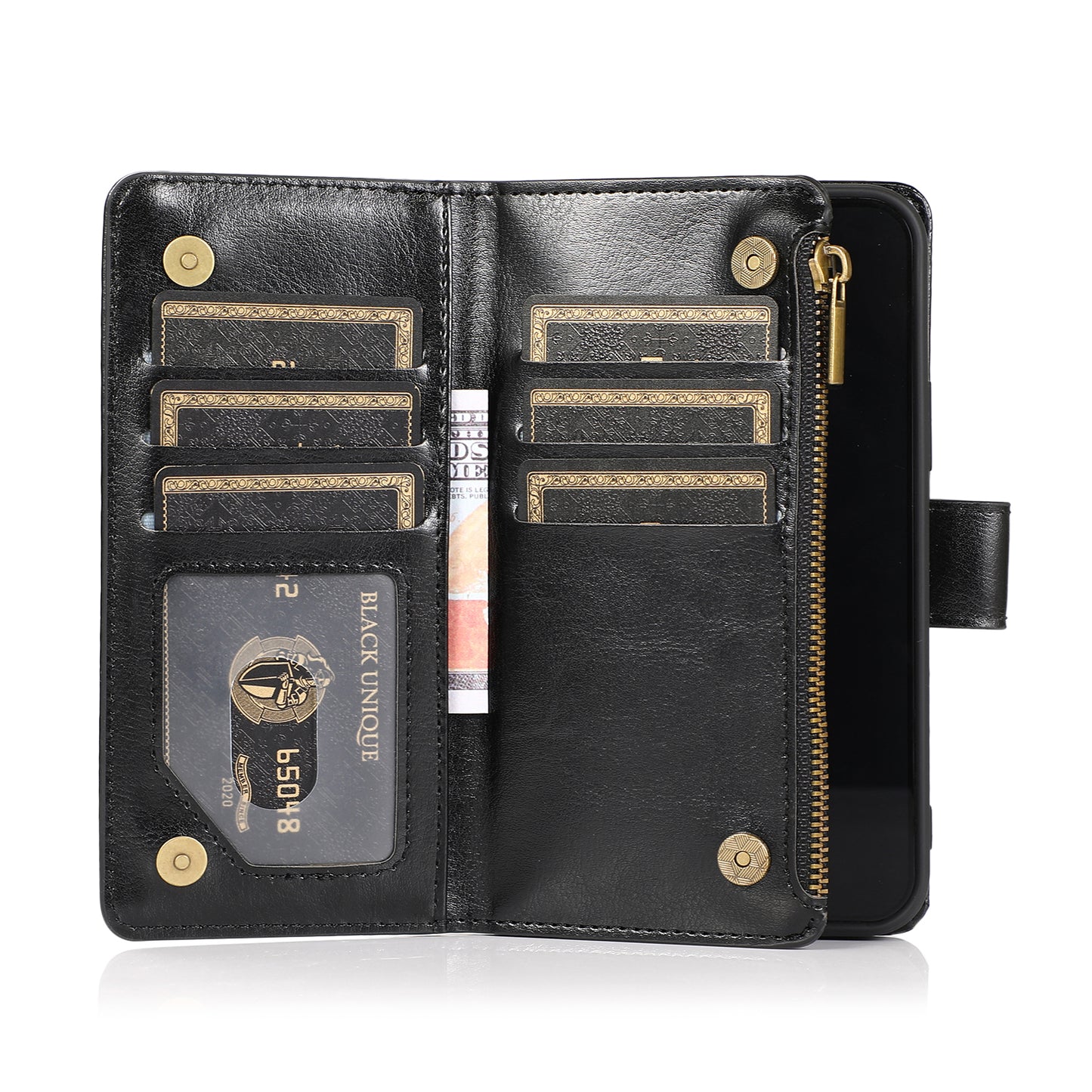 For Samsung A03 Core Leather Zipper Wallet Case 9 Credit Card Slots Cash Money Pocket Clutch Pouch Stand and Strap Phone Case Cover
