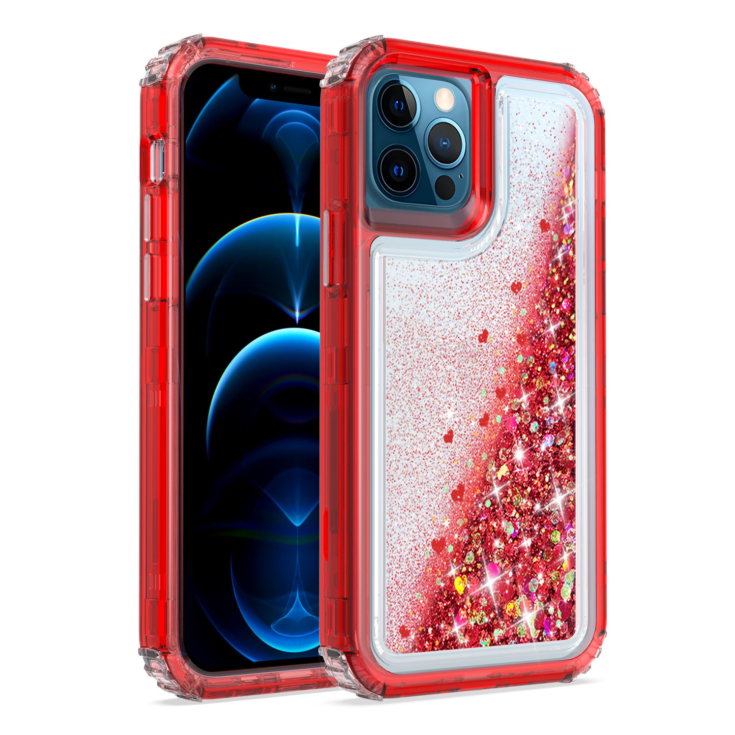 For Apple iPhone 13 Pro (6.1") Luxury Floating Glitter Case Sparkle Bling Quicksand Clear Heavy Duty Bumper Dual Layer PC Frame TPU Back Phone Case Cover