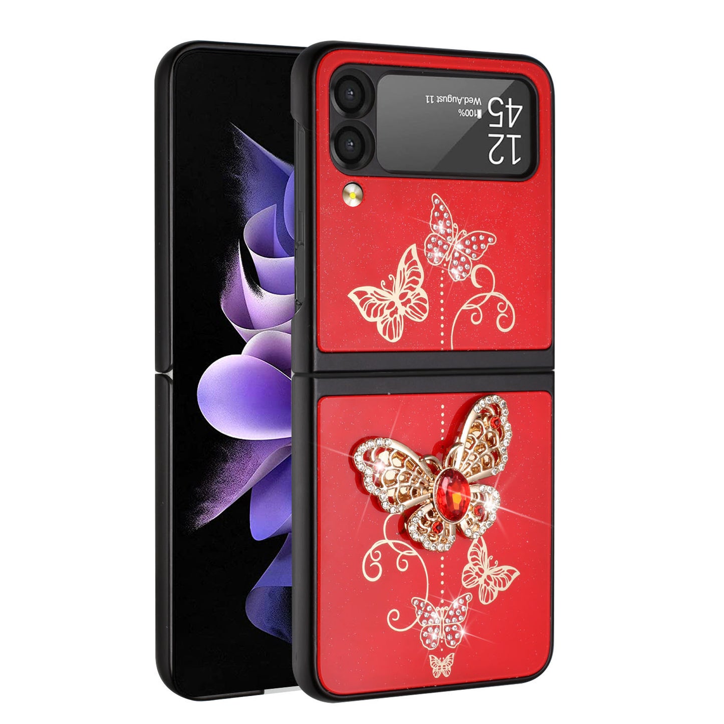 For Samsung Galaxy Z Flip 3 5G 3D Diamonds Bling Sparkly Glitter Ornaments Engraving Hybrid Armor Rugged Metal Fashion Phone Case Cover