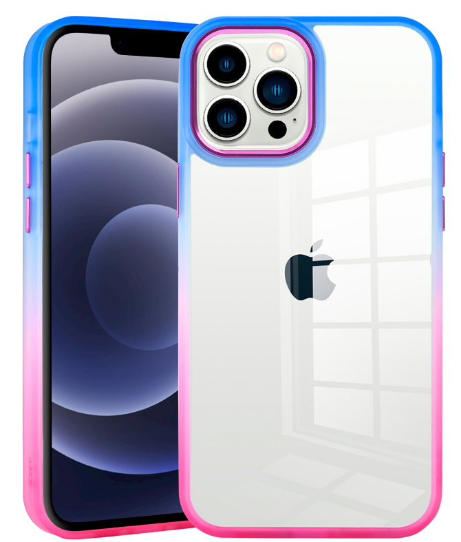 For Apple iPhone 13 Pro Max 6.7" Transparent Two Tone Gradient Colorful Frame Hybrid Rubber TPU Gummy Hard PC Phone Case Cover