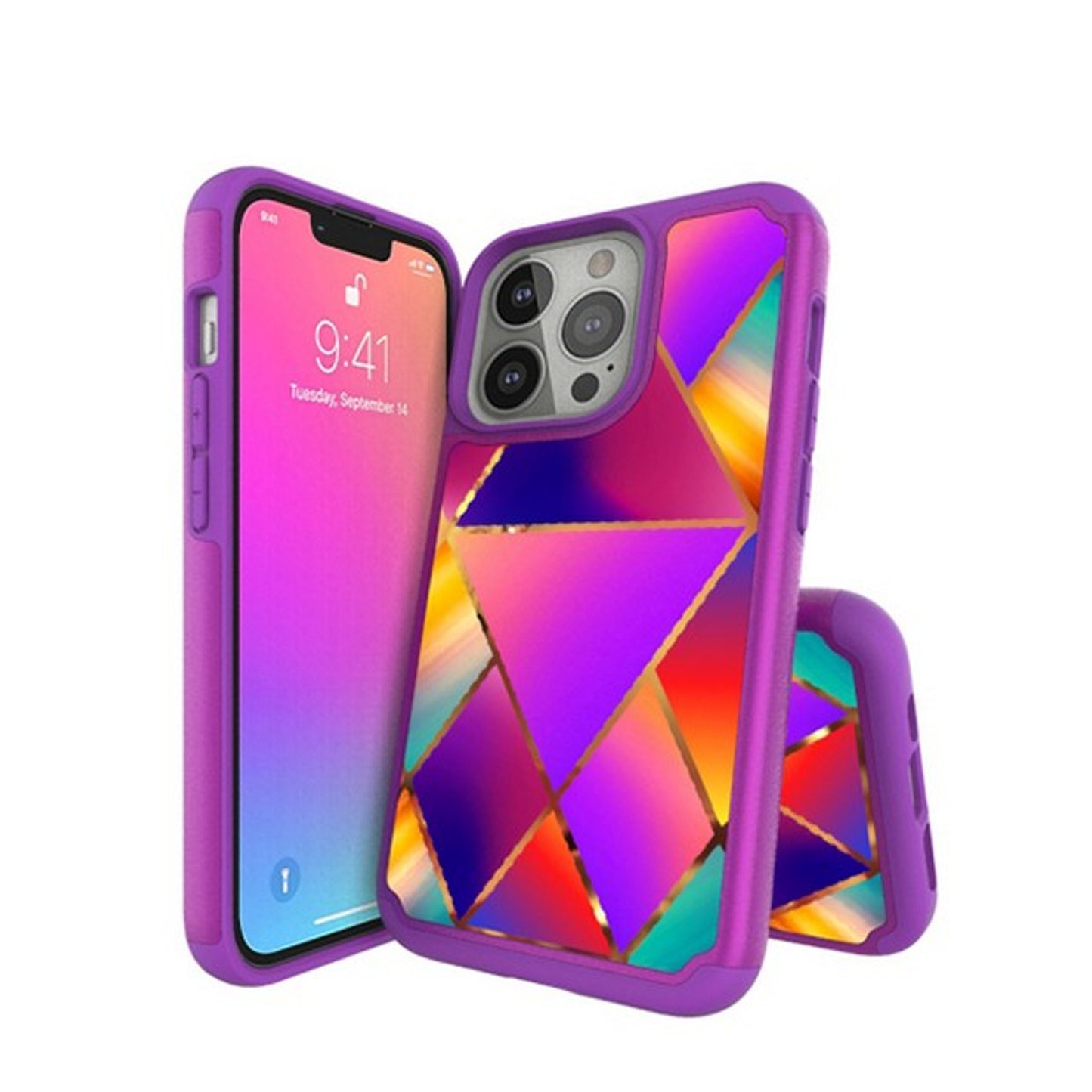 For Apple iPhone 13 Mini (5.4") Pattern Design Slim Hybrid Grid Bumper Rubber Soft TPU & Hard Back PC Protective Phone Case Cover
