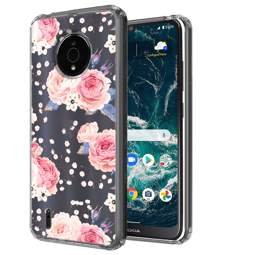 For Nokia C200 Pattern Fashion Design Ultra Thin Clear Hybrid Rubber Gummy TPU Grip + Hard PC Back Shockproof Phone Case Cover