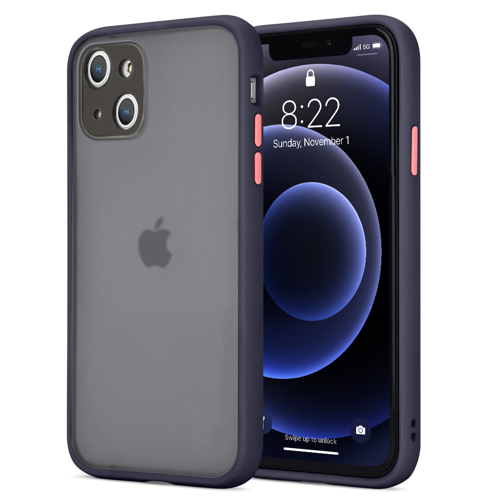 For Apple iPhone 13 /Pro Max Hybrid Translucent Clear Matte Hard PC Back & Frosted Silicone TPU Bumper Slim Shockproof Hard Phone Case Cover
