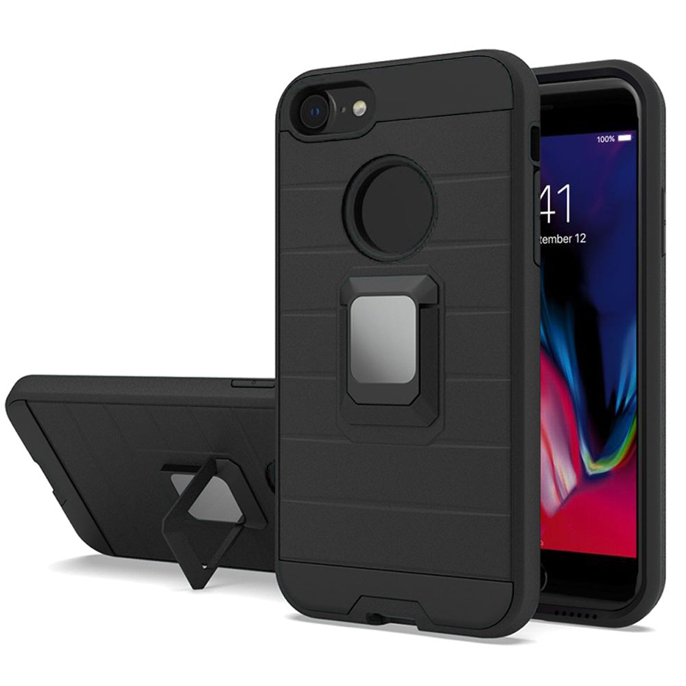 For Apple iPhone SE 2022 /SE 2020/8/7 Magnetic Ring Holder Rubber Hybrid Kickstand Texture Rugged Armor Heavy Duty Phone Case Cover