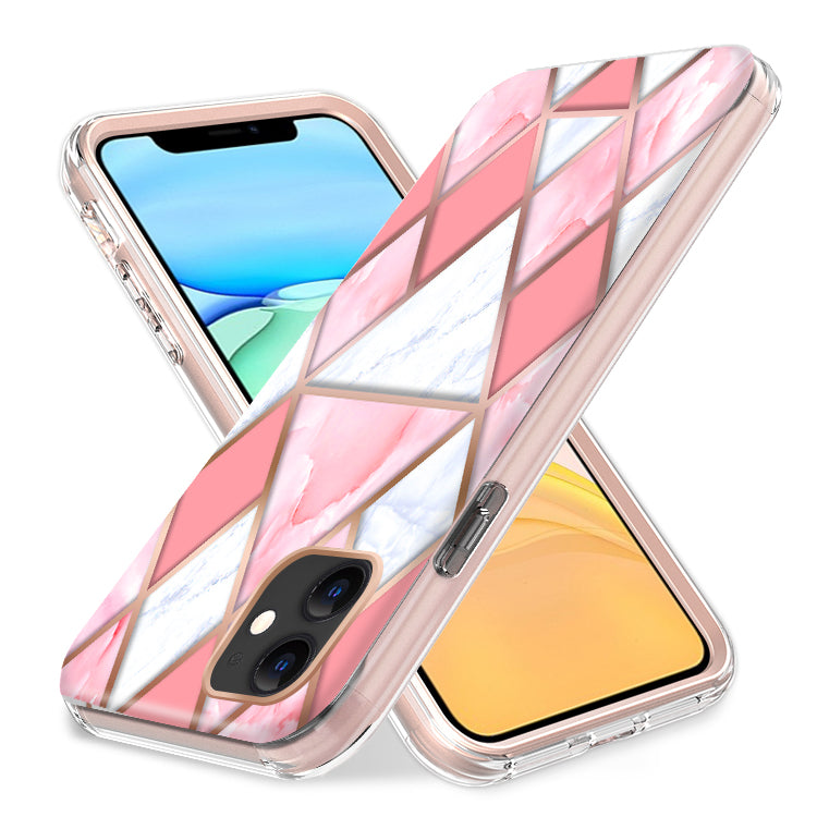 For Apple iPhone 11 (6.1") Dual Layer Hybrid Shockproof Fashion Design IMD Electroplating 2in1 Hard Rubber Frame Phone Case Cover