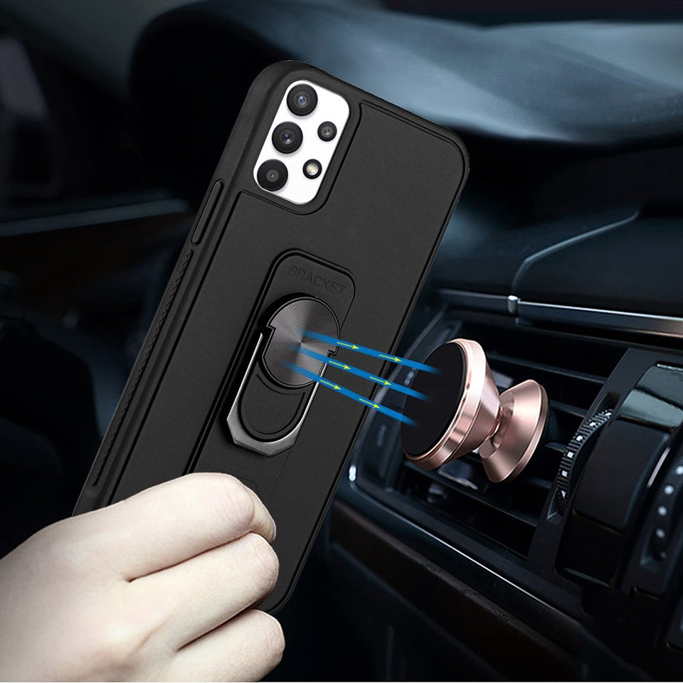 For Samsung Galaxy A02S Tuff Hybrid Solid Magnetic Ring Kickstand with Rotating Stand Heavy Duty PC + TPU Shockproof Phone Case Cover