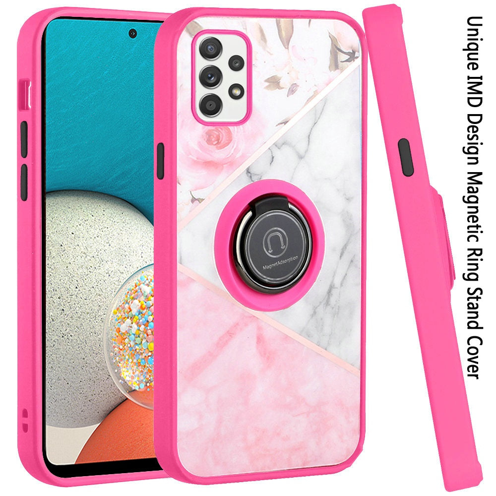 For Samsung Galaxy A53 5G Unique Marble Design with Magnetic Ring Kickstand Holder Hybrid TPU Hard PC Shockproof Armor Phone Case Cover